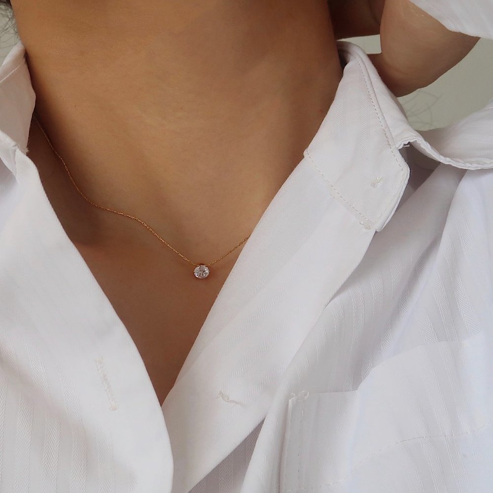 NEW Solitaire Diamond 18K Gold Plated Necklace - Picture 11 of 13